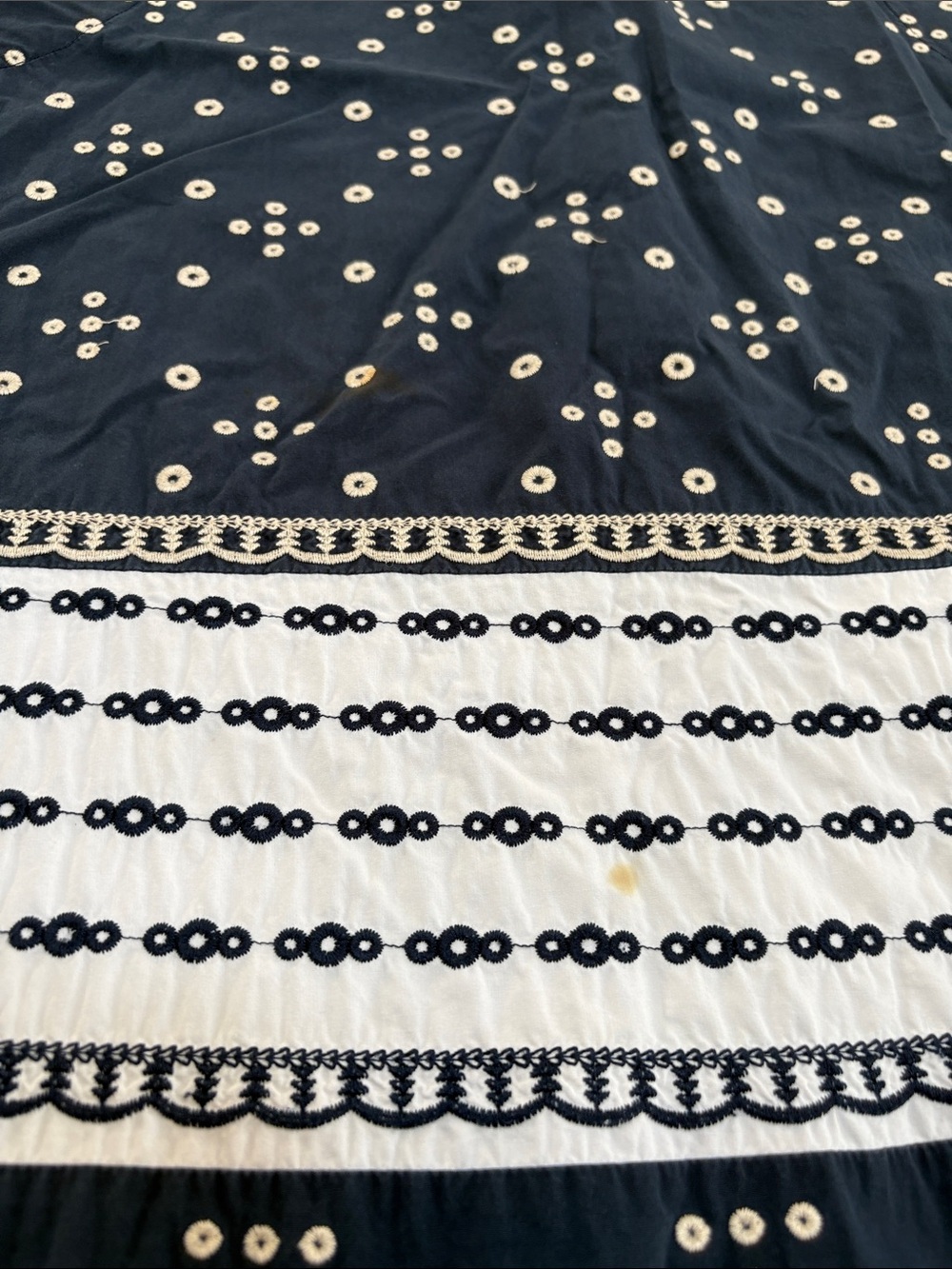 Navy and White Tiered Eyelet Sleeveless Swing Dress - Picture 9 of 9